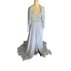 JJ's House 2Pc Formal Gown Open Jacket Beaded Bust Padded Bra Boning Train READ